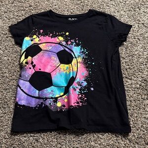 Place Black T-Shirt with Colorful Soccer Graphic